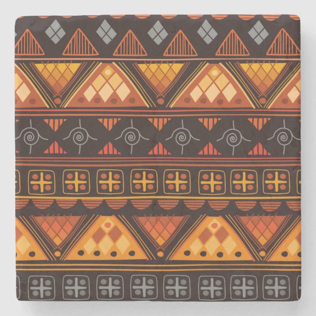 Beautiful Bright Multi-Colour Aztec Pattern Stone Coaster (Front)