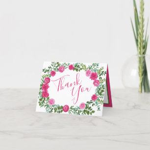 Beautiful Bright Pink Wedding Roses Floral Thank You Card