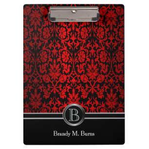 Beautiful Bright Red & Black Floral Damask Clipboard