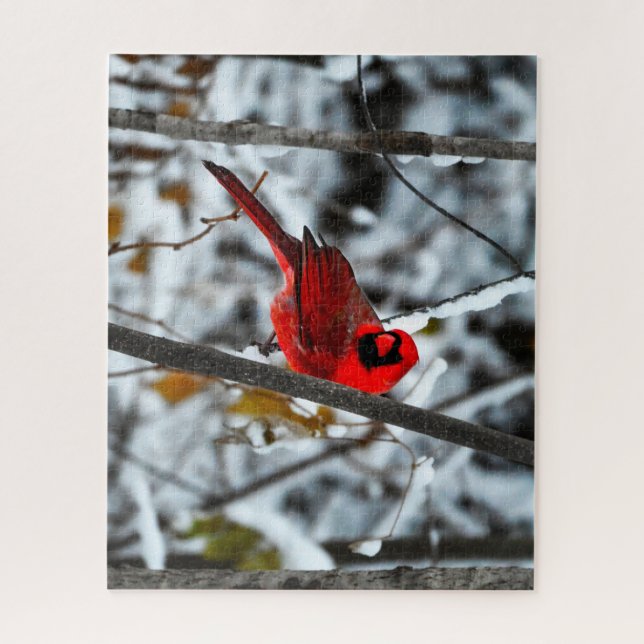 Beautiful Bright Red Cardinal in the Snow Jigsaw Puzzle (Vertical)