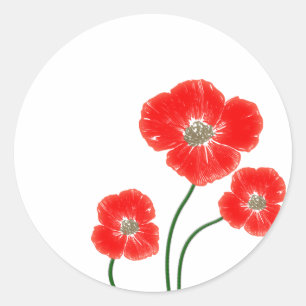 Beautiful  bright red poppy flowers image classic round sticker