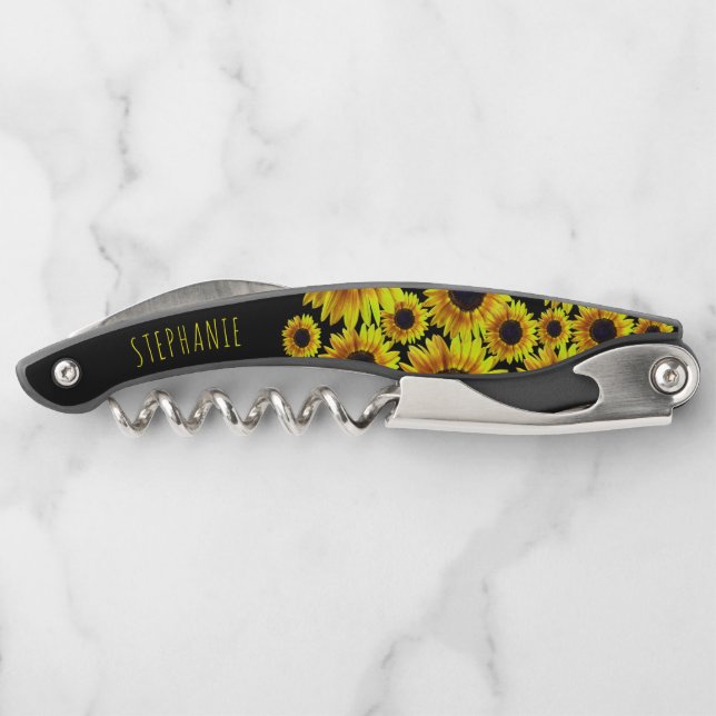 Beautiful Bright Yellow Sunflower - Personalized Corkscrew (Back)