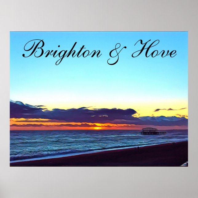 Beautiful Brighton and Hove Beach & Sunset Poster (Front)