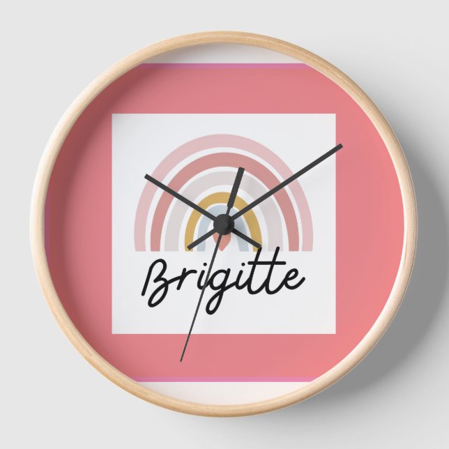 Beautiful Brigitte with Rainbow Design wall clock. Clock (Front)