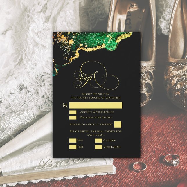 Beautiful Bronze Green Gold Wedding RSVP Card (Beautiful Bronze Green Gold Wedding RSVP Card)
