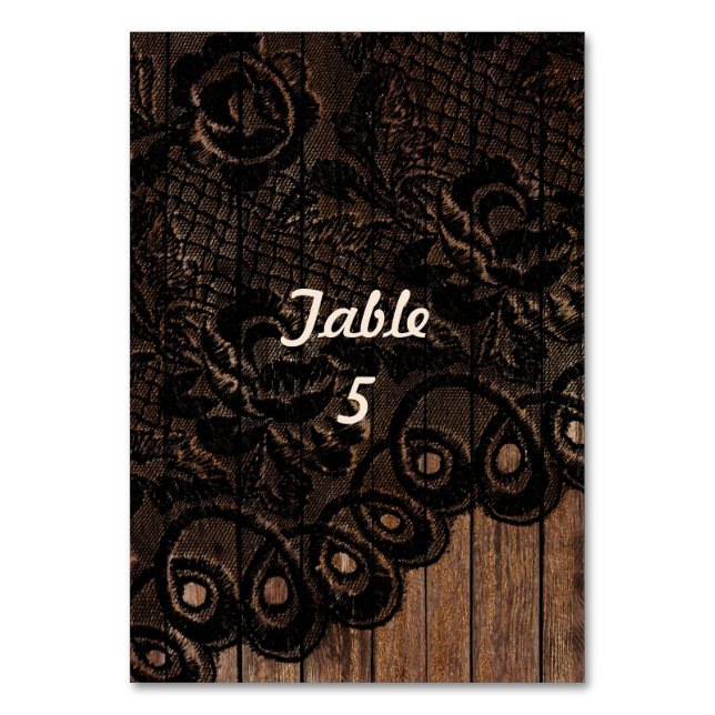 Beautiful Brown and Faux Lace Wedding Table Number (Front)