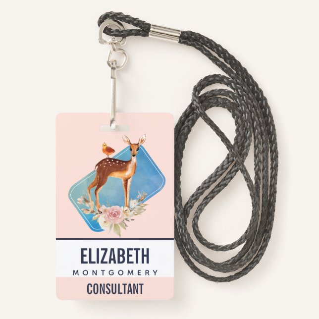 Beautiful Brown Doe with White Spots ID Badge (Front with Lanyard)