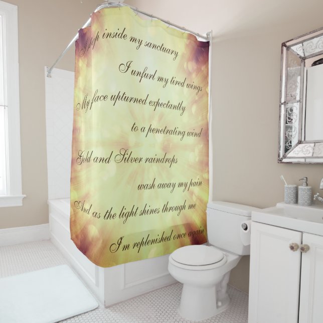 Beautiful Brown / Gold Cleansing Mantra design Shower Curtain (In Situ)