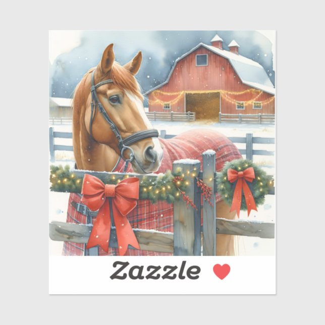 Beautiful Brown Horse at a Festive Barn Christmas (Sheet)