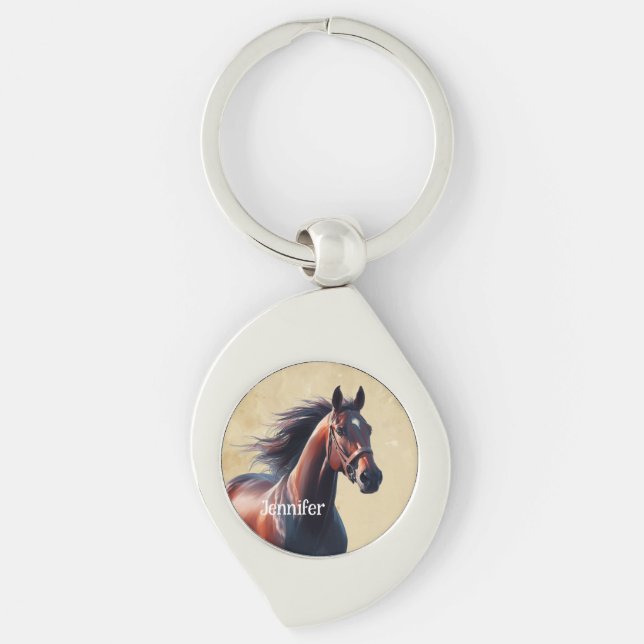  Beautiful Brown Horse Custom Name  Key Ring (Front)
