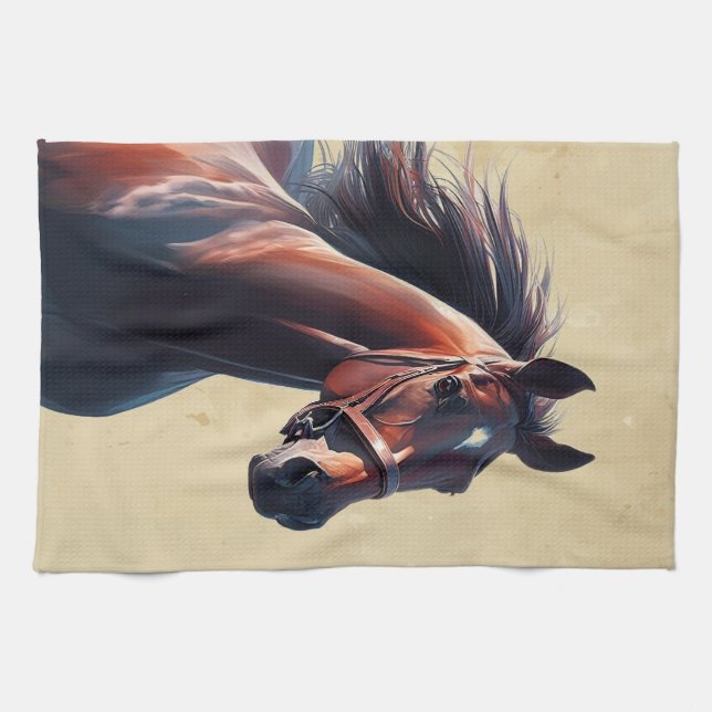  Beautiful Brown Horse Custom Name  Tea Towel (Horizontal)