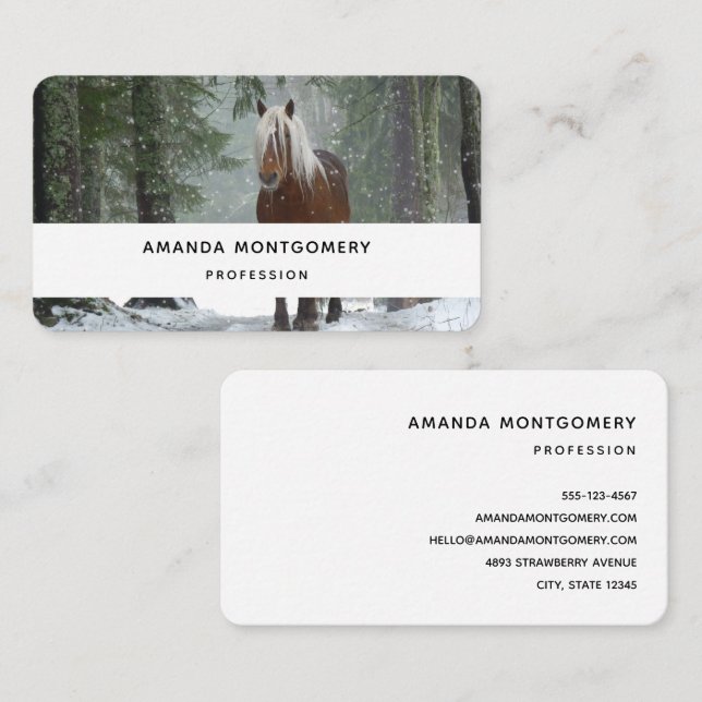 Beautiful Brown Horse in a Winter Forest Business Card (Front/Back)