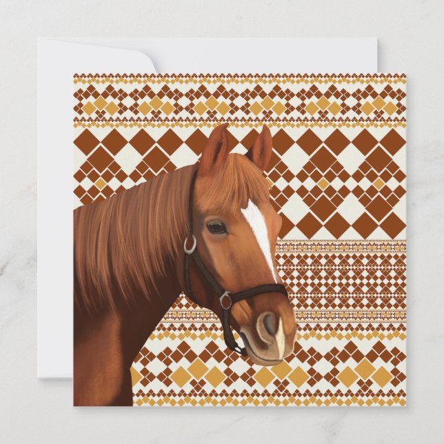 Beautiful Brown horse on Earthy Geometric Pattern  (Front)