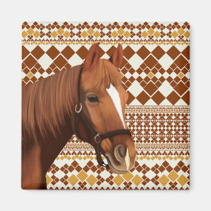 Beautiful Brown horse on Earthy Geometric Pattern  Magnet