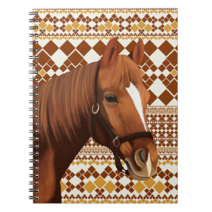 Beautiful Brown horse on Earthy Geometric Pattern Notebook