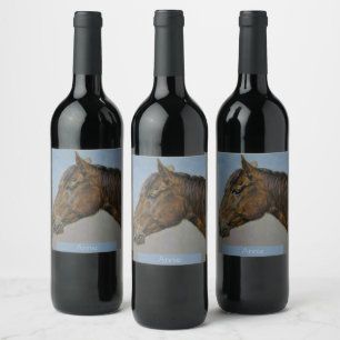 Beautiful Brown Horse Portrait Wine Label