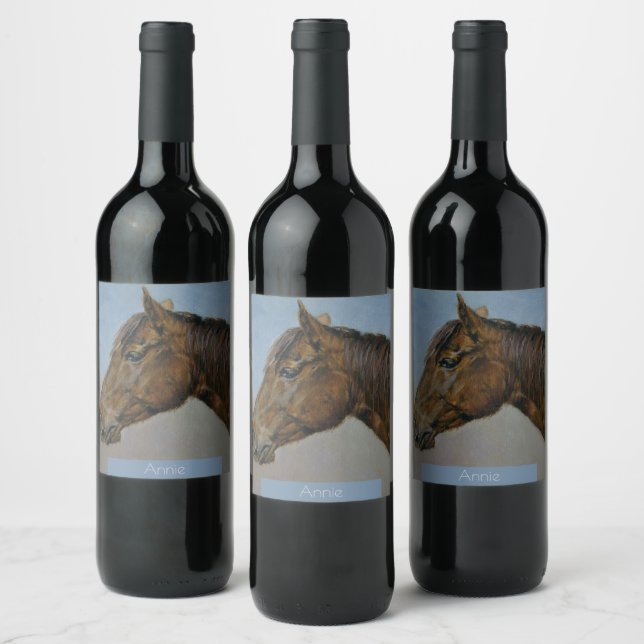 Beautiful Brown Horse Portrait  Wine Label (Bottles)
