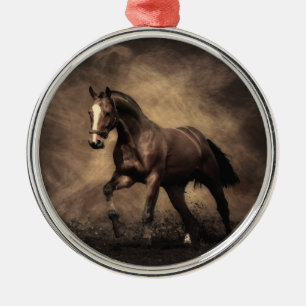 Beautiful brown horse throw pillow metal ornament