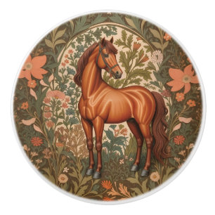 Beautiful Brown Horse William Morris Inspired Ceramic Knob