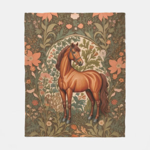 Beautiful Brown Horse William Morris Inspired  Fleece Blanket