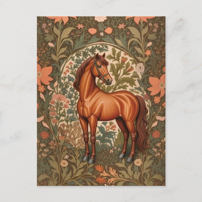 Beautiful Brown Horse William Morris Inspired  Postcard (Front)