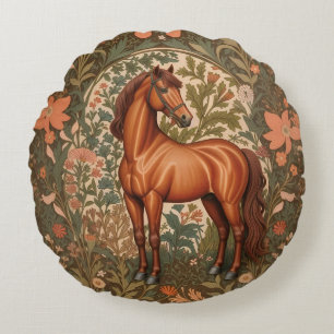 Beautiful Brown Horse William Morris Inspired Round Cushion