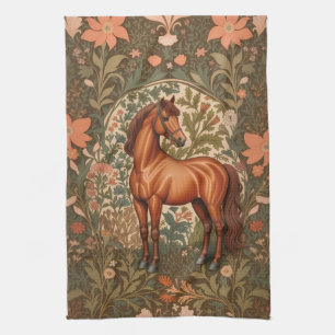 Beautiful Brown Horse William Morris Inspired  Tea Towel
