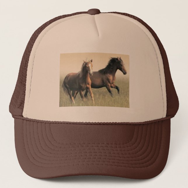 Beautiful Brown Horses Running Trucker Hat (Front)