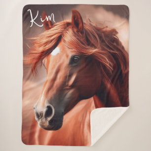 Beautiful Brown Morgan Thoroughbred Horse Sherpa Blanket