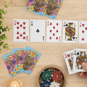 Beautiful Brown Owl Colourful Flower Bouquet Playing Cards