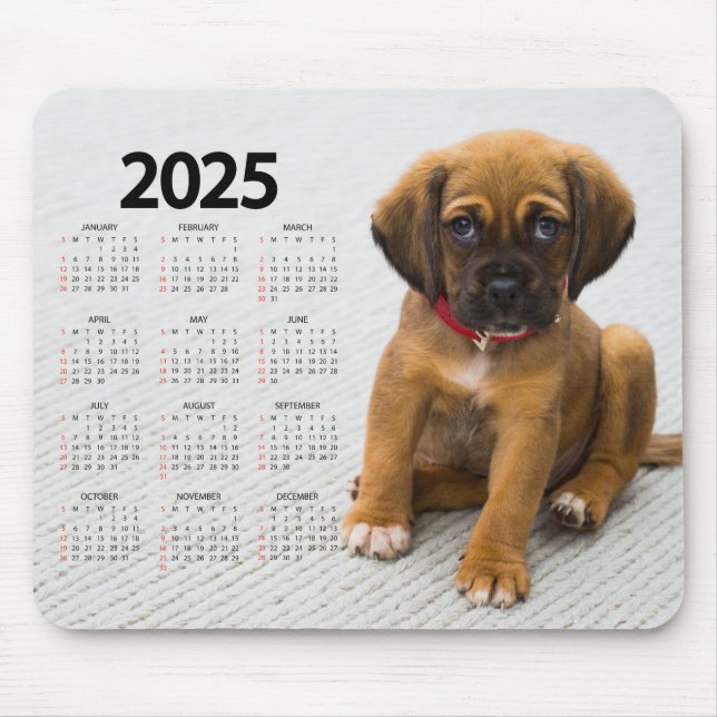 Beautiful Brown Puppy 2025 Dog Calendar Mouse Pad (Front)