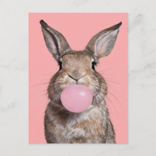Beautiful Brown Rabbit Chewing Bubble Gum Postcard