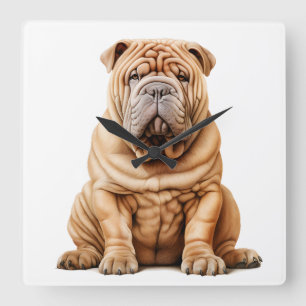 BEAUTIFUL BROWN SHAR PEI DOG SQUARE WALL CLOCK