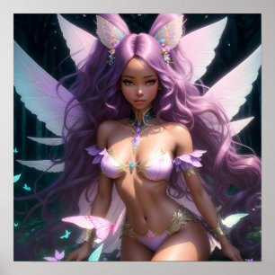 Beautiful Brown-Skinned Fairy Purple Hair Poster