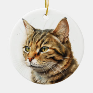 BEAUTIFUL BROWN TABBY DOMESTIC SHORT HAIR CAT CERAMIC ORNAMENT