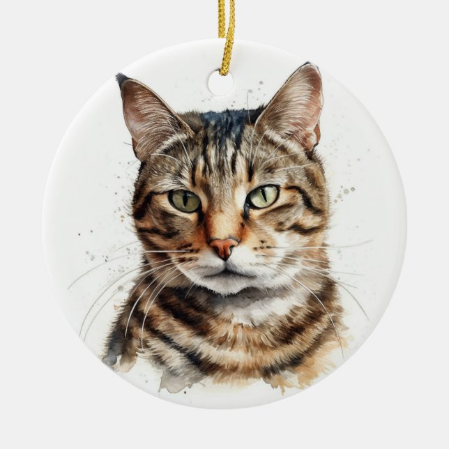 BEAUTIFUL BROWN TABBY DOMESTIC SHORT HAIR CAT CERAMIC ORNAMENT (Front)