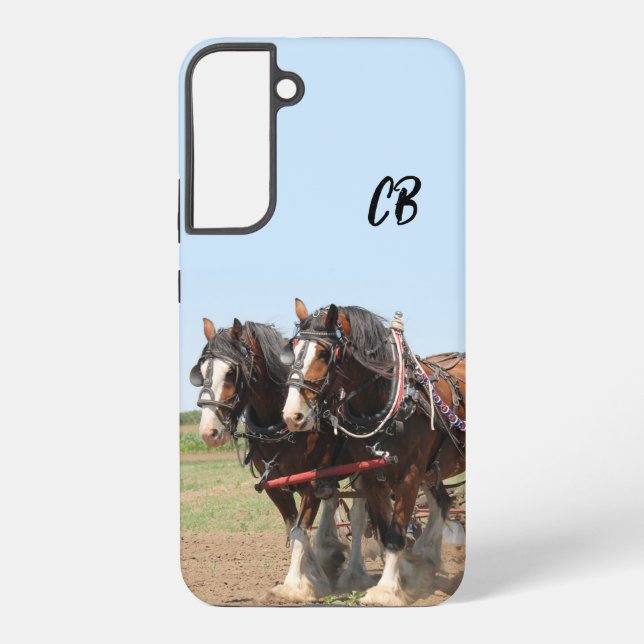 Beautiful Brown Work Horse Team Custom Initials Samsung Galaxy S22+ Case (Back)
