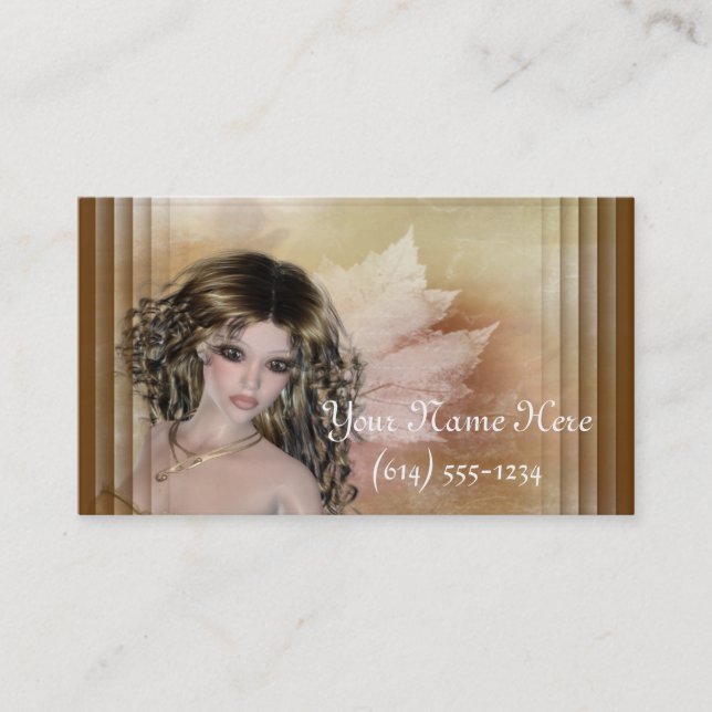 Beautiful Brunette Soft Leaf Bkgrd Business Card (Front)