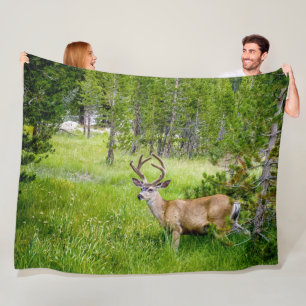 Beautiful Buck in the Meadow Fleece Blanket