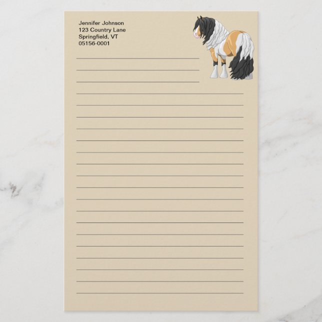 Beautiful Buckskin Pinto Gypsy Vanner Draught Hors Stationery (Front)