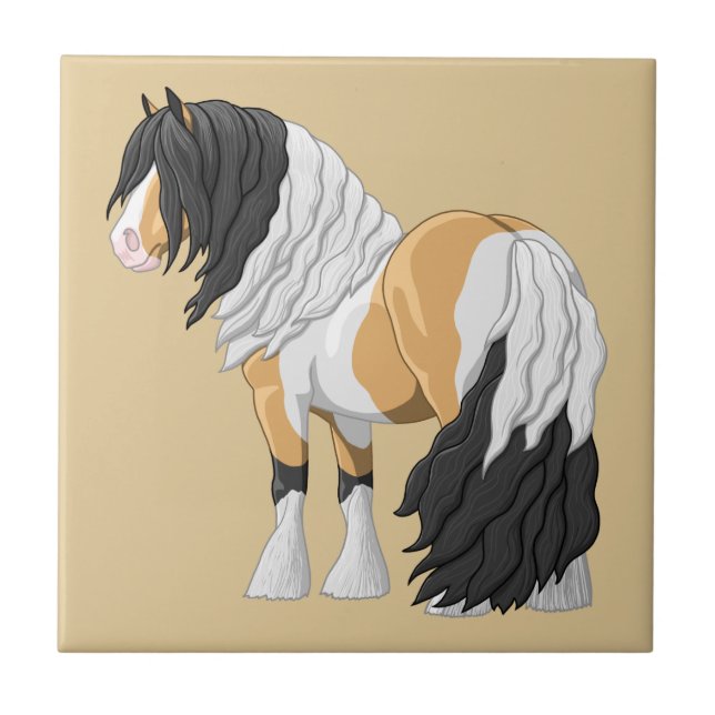 Beautiful Buckskin Pinto Gypsy Vanner Draught Hors Tile (Front)