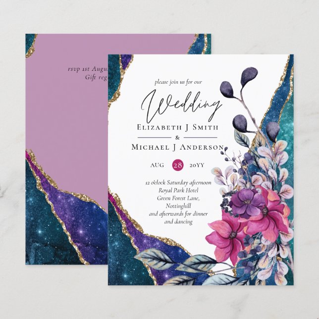 Beautiful BUDGET Violet Blue Floral Agate Wedding  (Front/Back)