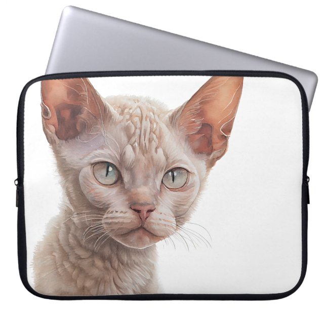 BEAUTIFUL BUFF COLORED REX CAT FACE LAPTOP SLEEVE (Front)