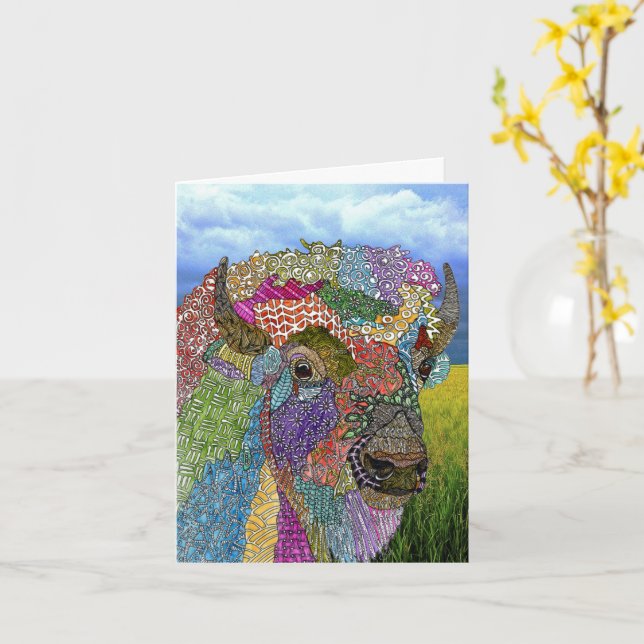 Beautiful Buffalo American Bison Greeting Card (Yellow Flower)