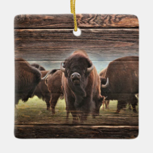 Beautiful Buffalo Herd Ceramic Ornament