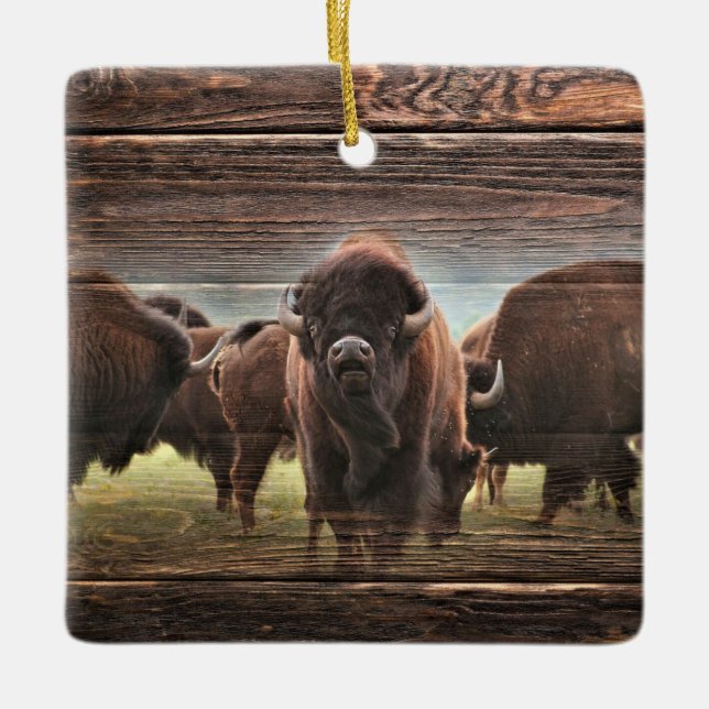 Beautiful Buffalo Herd Ceramic Ornament (Front)