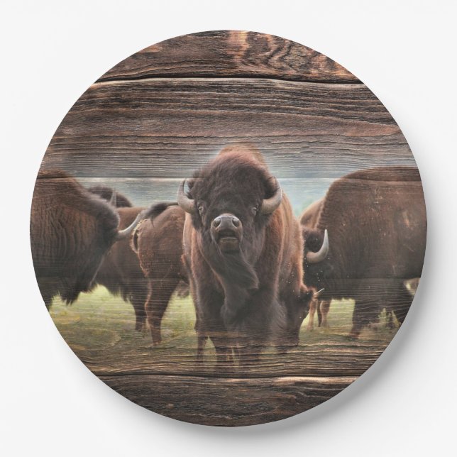 Beautiful Buffalo Herd Paper Plate (Front)