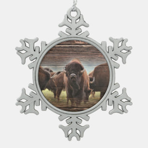 Beautiful Buffalo Herd Snowflake Pewter Christmas Ornament