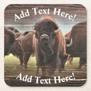 Beautiful Buffalo Herd Square Paper Coaster