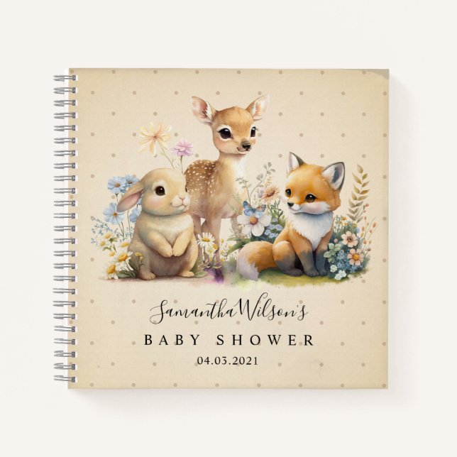 Beautiful Bunny Deer Fox Baby Shower Guest Book (Front)
